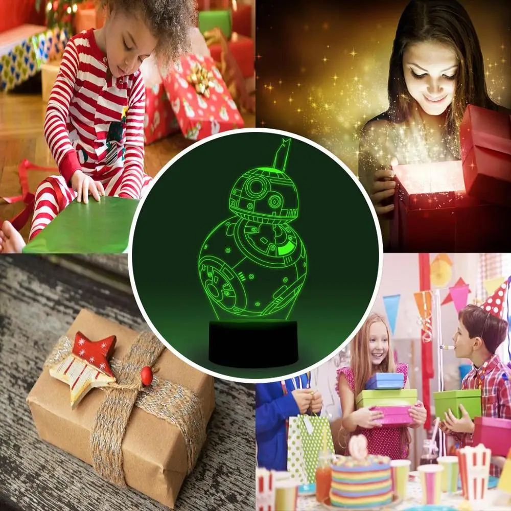 NiteApps 3D Звездные войны BB 8 ночник настольная иллюзия Лампа подарок на день