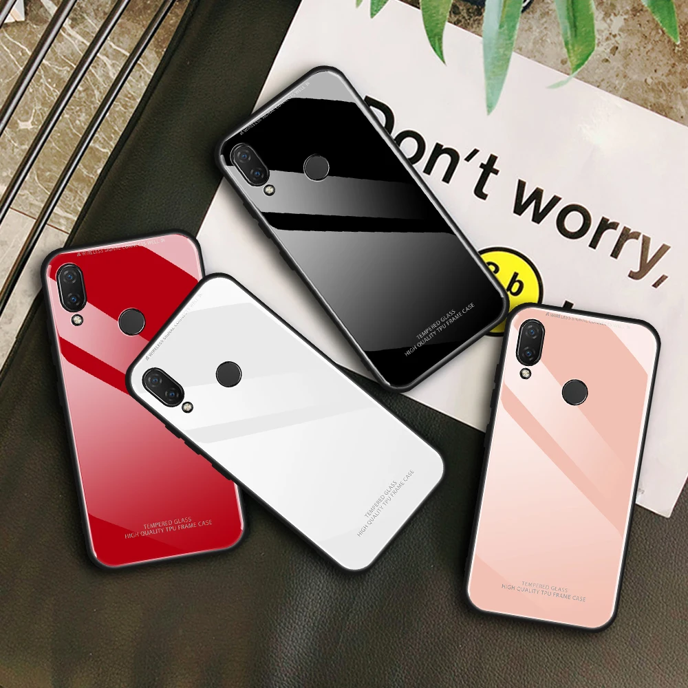 

White Pink Phone Cover For Huawei Y7 Y9 Mate 20X 20 Lite Prime 2019 Protection Glass Case For Huawei Honor 10 8X Nova4 Nova 3i