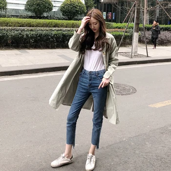 

2020 spring new windbreaker women's mid-length long waist thin loose spring and autumn trench coat women plus size woman clothes