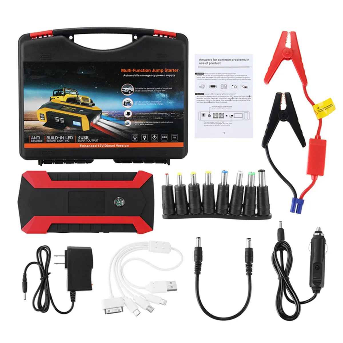 89800 мАч автомобильное зарядное устройство для стартера 12V 600A 4USB светодиодный светильник автомобильное аварийное зарядное устройство мобильный внешний аккумулятор Комплект