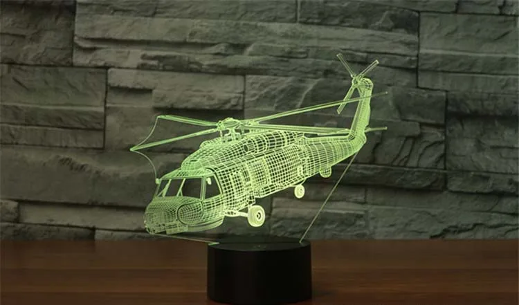 

USB Rechargeable Stereo Modeling Colorful Color Changing Helicopter Airplane Acrylic Night Light Bedroom Desktop Ornaments