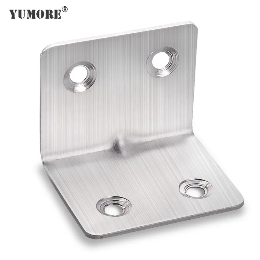 

YUMORE 200pcs/lot Corner Brackets Stainless Steel 90 Angle Joint Fastener Shelf Support for Furniture Cabinet Screens Wall