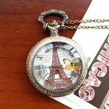

2020Retro Stijl Mannen en Vrouwen Zakhorloge Brons Zakhorloge Antieke Case Ketting Zakhorloge Mode Vlinder Eiffeltoren relojes