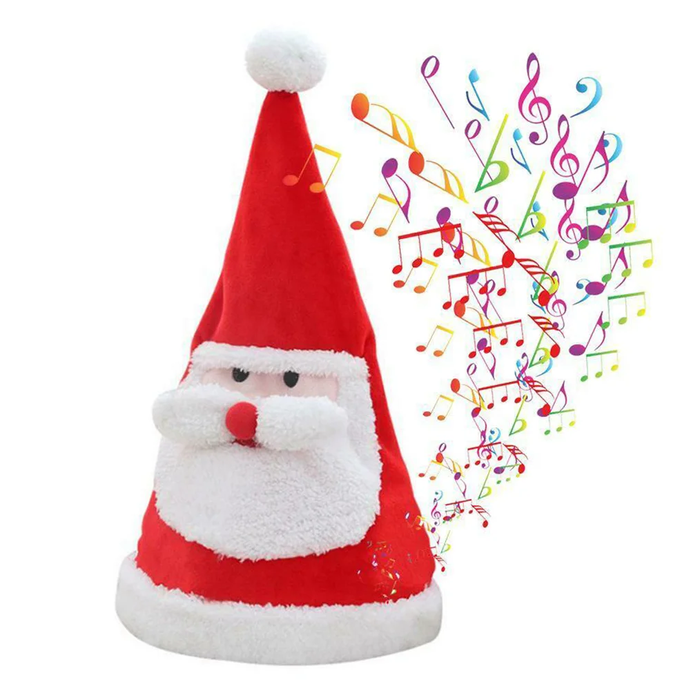 Newly Electric Christmas Hat Plush Toys Sing Swing Santa Claus Hat Washable Xmas Decor VA88