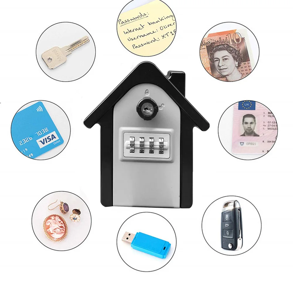Key Safe Box Wall Mount Lock Box Weatherproof Combination Password Lock Hidden Keys Box Security Safes for Home Office