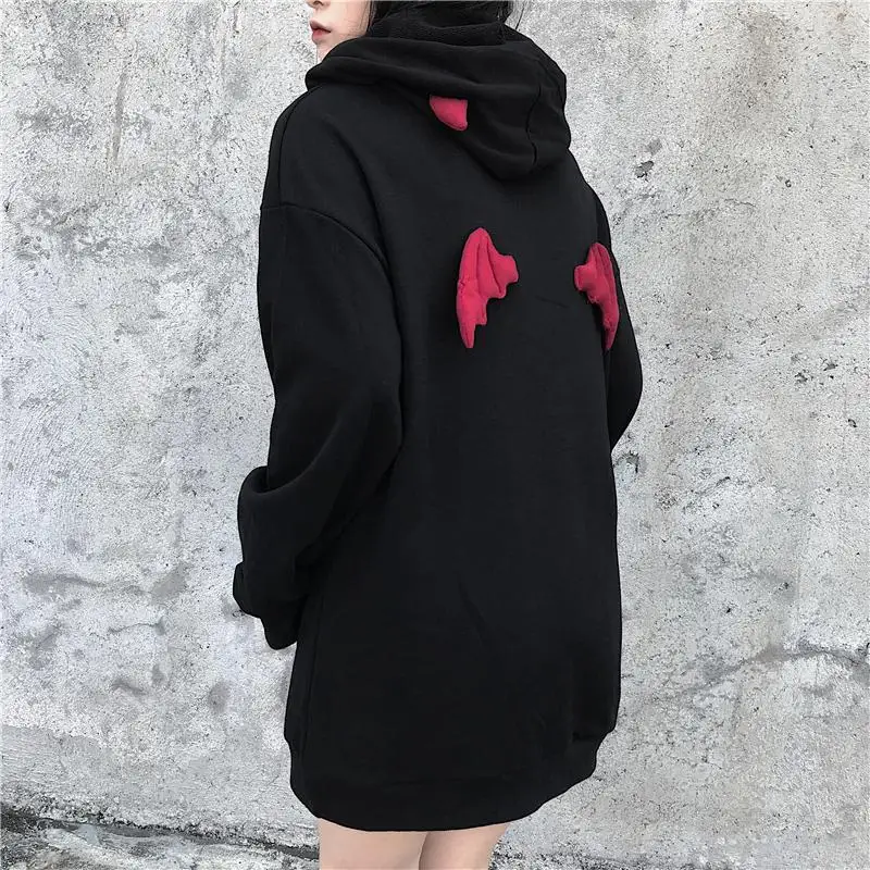  Joinyouth Plus Size Women BF Style Hooded Sweatshirt Devil Wing Causal Oversize Hoody Autumn Winter