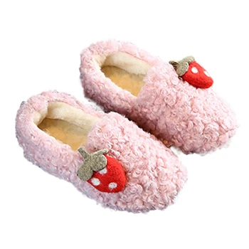 

Winter Children's Wool Shoes Casual Cotton Shoes Kids Girls Lamb Wool Plus Velvet Cute Strawberry Warm plush Princess Shoes