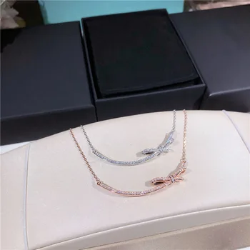

Fashion S925 Bow Necklaces Elegant Jewelry Rose Gold Color Glamorous Two-Tone Bow Necklace Woman Present Pendant Necklaces