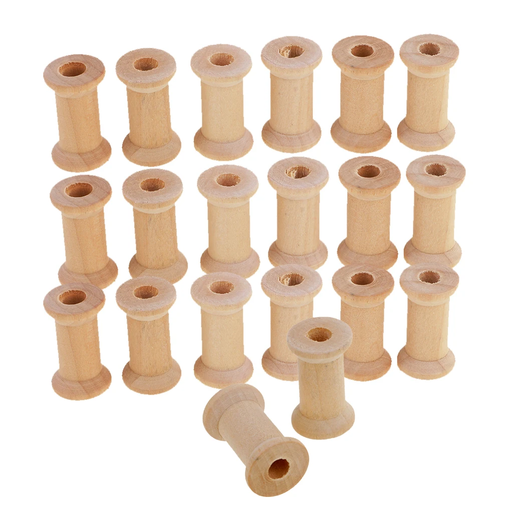 20Pcs Wooden Empty Thread Spools Classic Bobbin DIY Sewing Notions 27x16mm