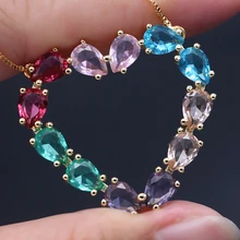 Сердце золотистого цвета-образный кулон ожерелье Красочный Кристалл Стекло эффектное ожерелье из камня женские богемные ювелирные аксессуары