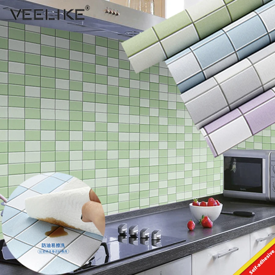 

Home Decor Waterproof Wall Papers Oil-proof PVC Removable Wallpaper for Bedroom Kids Room DIY Mosaic Self Adhesive Contact Paper