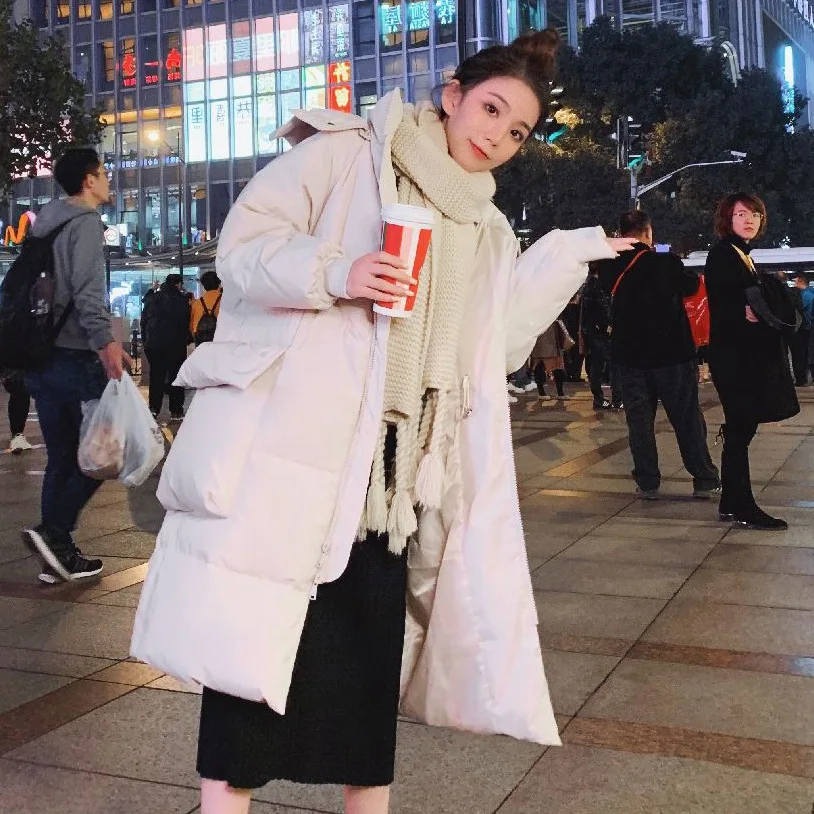 

Photo Shoot CHIC Ladies' Off-white Slit Stand Collar down Coat Hooded Removable Shoulder Stereo Pocket Cotton Overcoat Women's