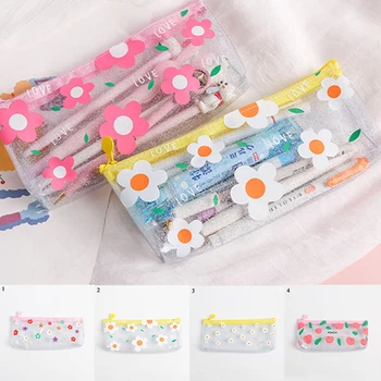 

Fashion Transparent Waterproof Pencil Case Makeup Bag Fresh Small Cosmetic Bag Flower Printed Gift Stationery Bag