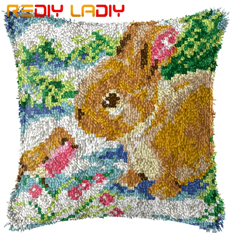 Latch Hook Kits Make Your Own Cushion Rabbit Birds Printed Canvas Crocheted Pillow Case Cover Hobby &amp Crafts | - Цена: 1 189,68 - 1 674,78 руб.