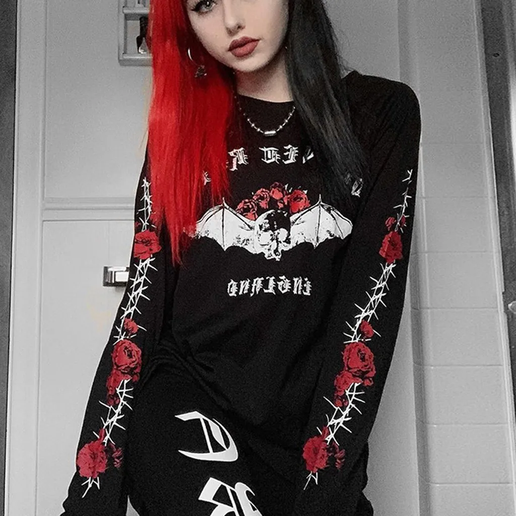 

JAYCOSIN 2019 Gothic Punk Sweatshirts Women Casual Retaro Black Long Sleeve Sweatshirts Female Jumper Women Tracksuits dropship