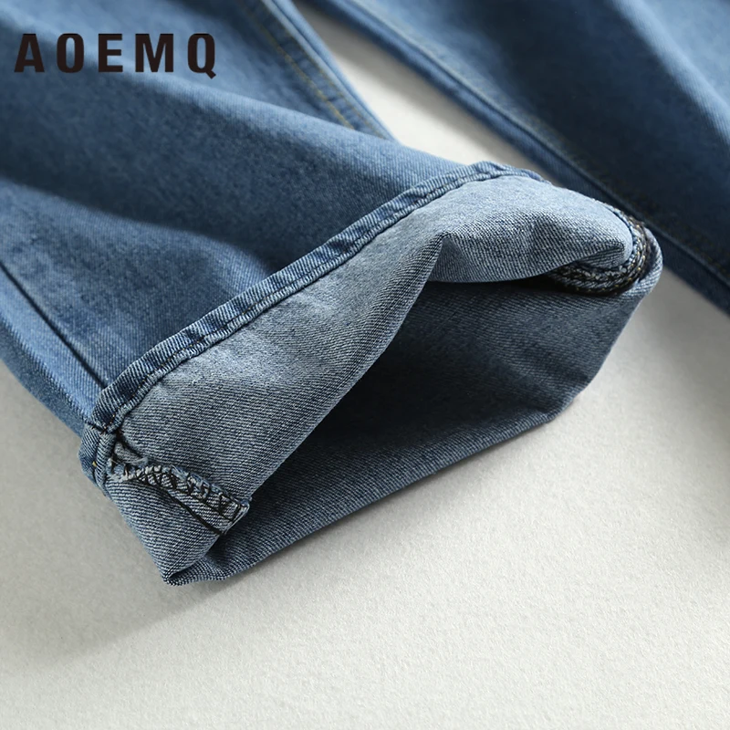 AOEMQ штаны-шаровары, повседневные джинсовые синие джинсы с высокой талией, свободные женские штаны, уличная одежда