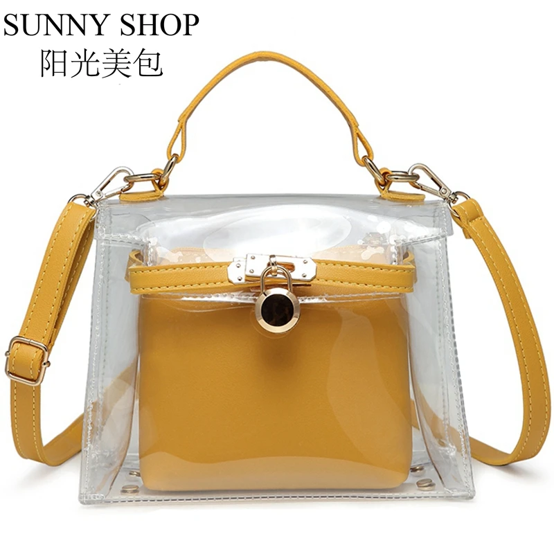 

SUNNY SHOP Summer Shoulder Bag Ladies Clear Transparent PVC Bag Fashion Crossbody Bags High Quality Women Jelly 2pcs/set