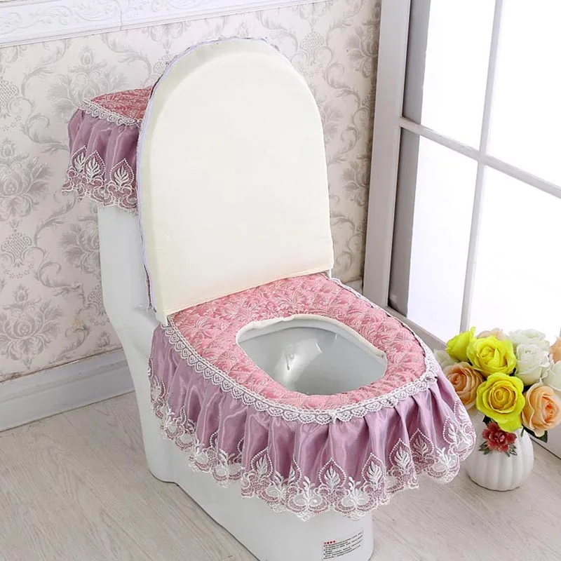 Горячая 3 шт. набор унитаз крышка кружева молния пылезащитный пальто WC прочные декорации коврики LSF