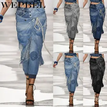 

WEPBEL Women's Jeans Low Waist Fashion Women Vintage Denim Hole Lace Up Female Stretch Slim Sexy Pencil Pant