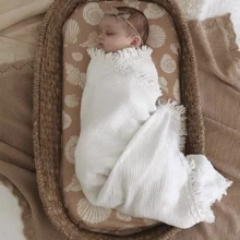 

2 Layer Muslin Swaddle Wrap Blanket Fringe Baby Blankets Infant Baby Bath Towel Tassel Blanket