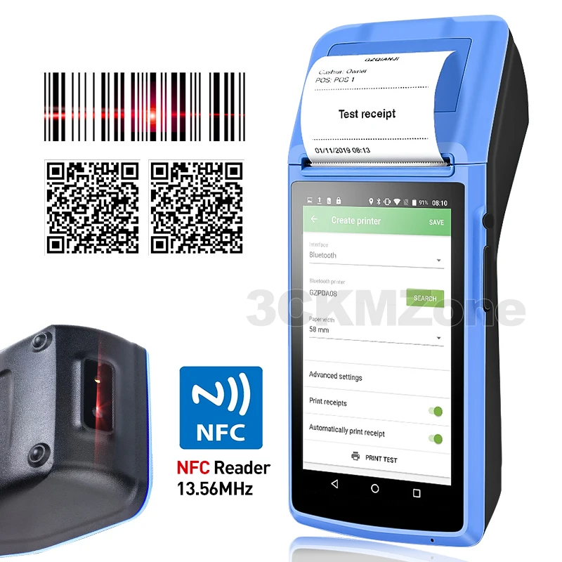 Wi Fi Ручной терминал POS Android PDA устройство Bluetooth термопринтер 58 мм NFC Беспроводная