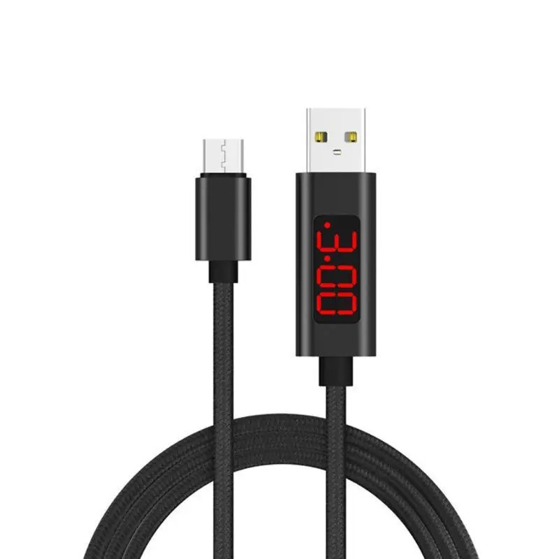 Напряжение и ток дисплей USB к Micro USB кабель нейлоновый Плетеный QC 3,0 Быстрая зарядка шнур для Android мобильного телефона планшета