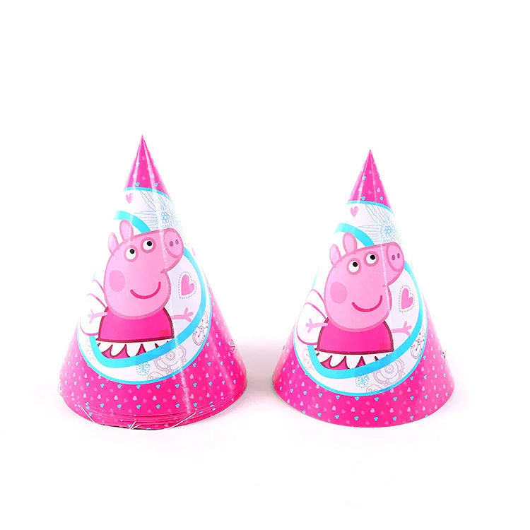 Peppa Pig Birthday Party Sets Anime Figure Party Decoration Supplies Cup Hat Spoon Activity Event Kids Birthday Gifts 2P28 - Цвет: Paper cap 6pcs