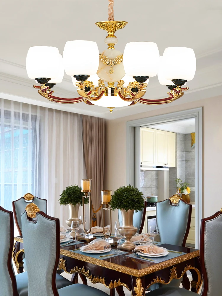 European Zinc Alloy Large Chandelier Compound Building Jade Living Dining Room Hanging Lighting Villa Hotel Lobby Simple Lamp