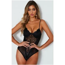 

Women Sexy Lingerie Bodysuits Ladies Front Plunge Erotic See-through Lace up Bodysuit Sleeveless V-Neck Bodycon Sleepwear