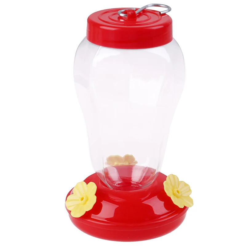 Alimentador de plástico para aves, botella colgante, alimentador de colibrí, Jardín, Exterior, gancho de hierro para flores