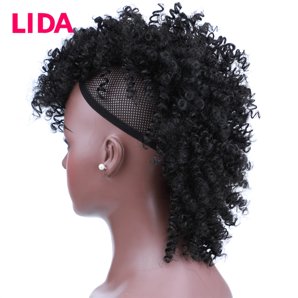 Lida Brazilian Human Hair High Puff Kinky Curly Chignon Frohawks Hairstyle For Women Non-Remy Hair Pure Color With 6 Clips