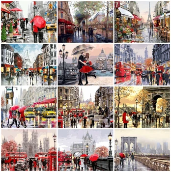 

AZQSD Painting By Numbers Street Frameless Arcylic Oil Painting Coloring By Numbers Landscape Diy Home Decor Hand Paint Kit