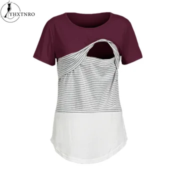 

Summer Women Breastfeeding Clothes Pregnancy T Shirt Nursing Tops Striped Short Sleeve Maternity Clothes T-shirt Plus Size S-2XL