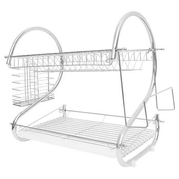 

1 Set Dish Drying Rack 2-Tier Dishes Organizer Iron Dish Organizer Chopsticks Mincing Board Holder for Kitchen Use (Silver)