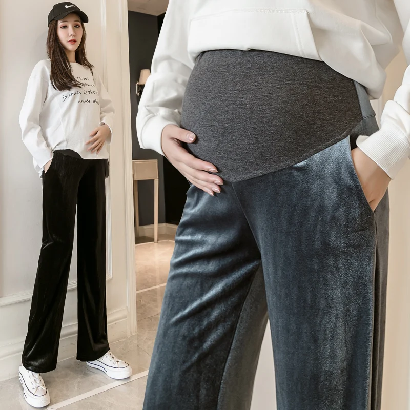 

2023 Summer Pregnant Women's Trousers Fashion Thread Knitted Broad Leggings Thickened Loose Thin Pregnancy Pants Spring Autumn