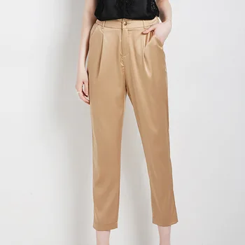 baratas Mulberry Calças De Seda Verão Moda Feminina Tecidos De Pouco Peso Amoreira Seda Solta Magro Tornozelo Comprimento Calças Femininas 20123