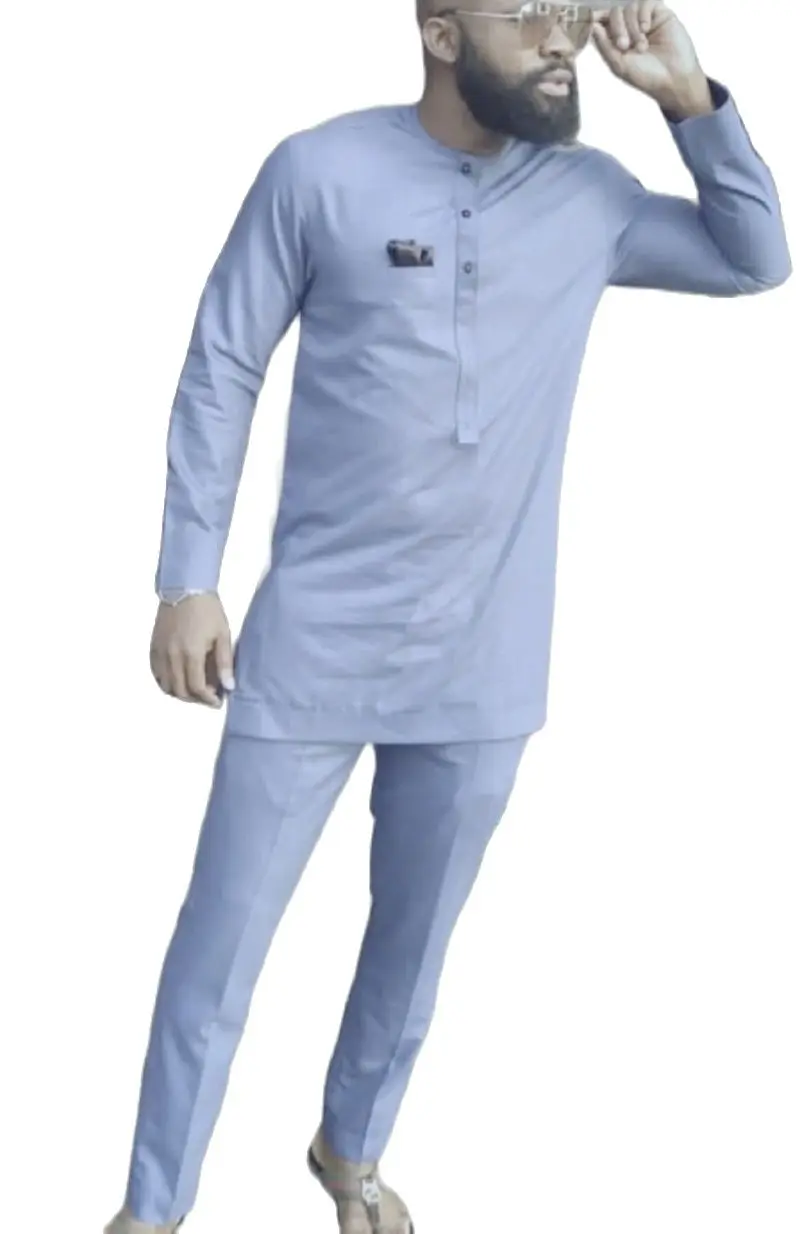 light blue trouser matching shirt