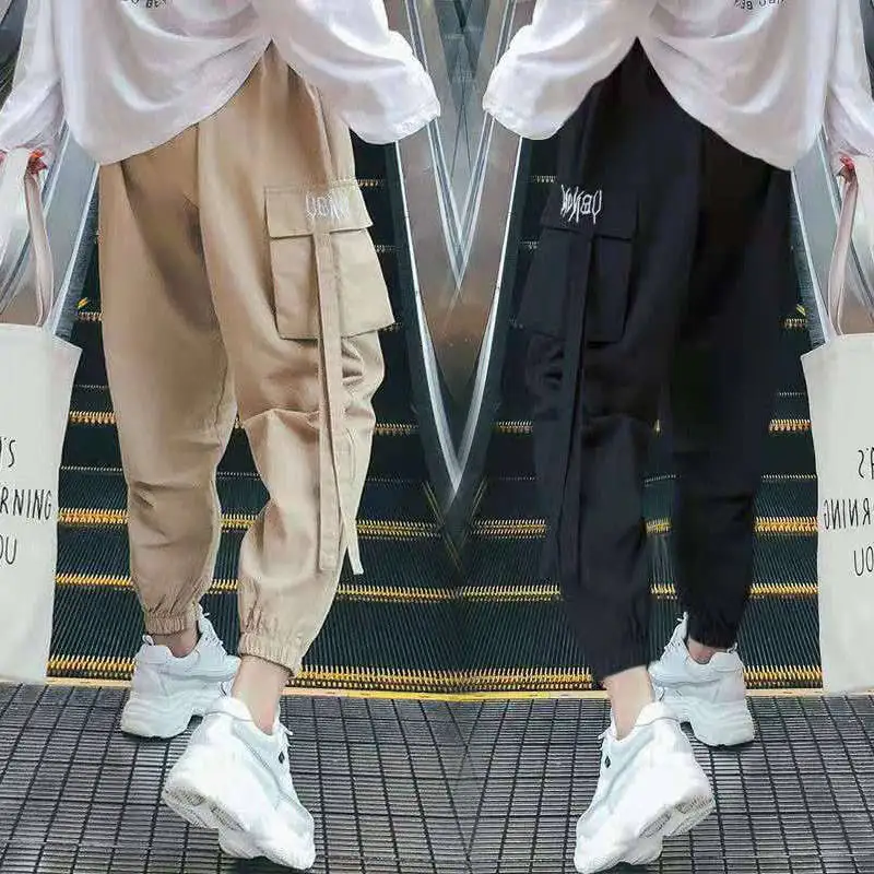 Harajuku BF мужские узкие брюки в японском стиле, Модные свободные бегуны, спортивные штаны, Прямая поставка, лучшие брюки с большими карманами, уличная одежда