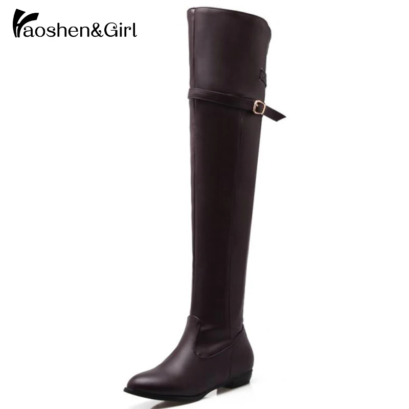 Haoshen& Girl/женские ботфорты, обувь высокие сапоги на плоской подошве зимние теплые женские сапоги с пряжкой, сапоги в римском стиле качественная обувь, Y200