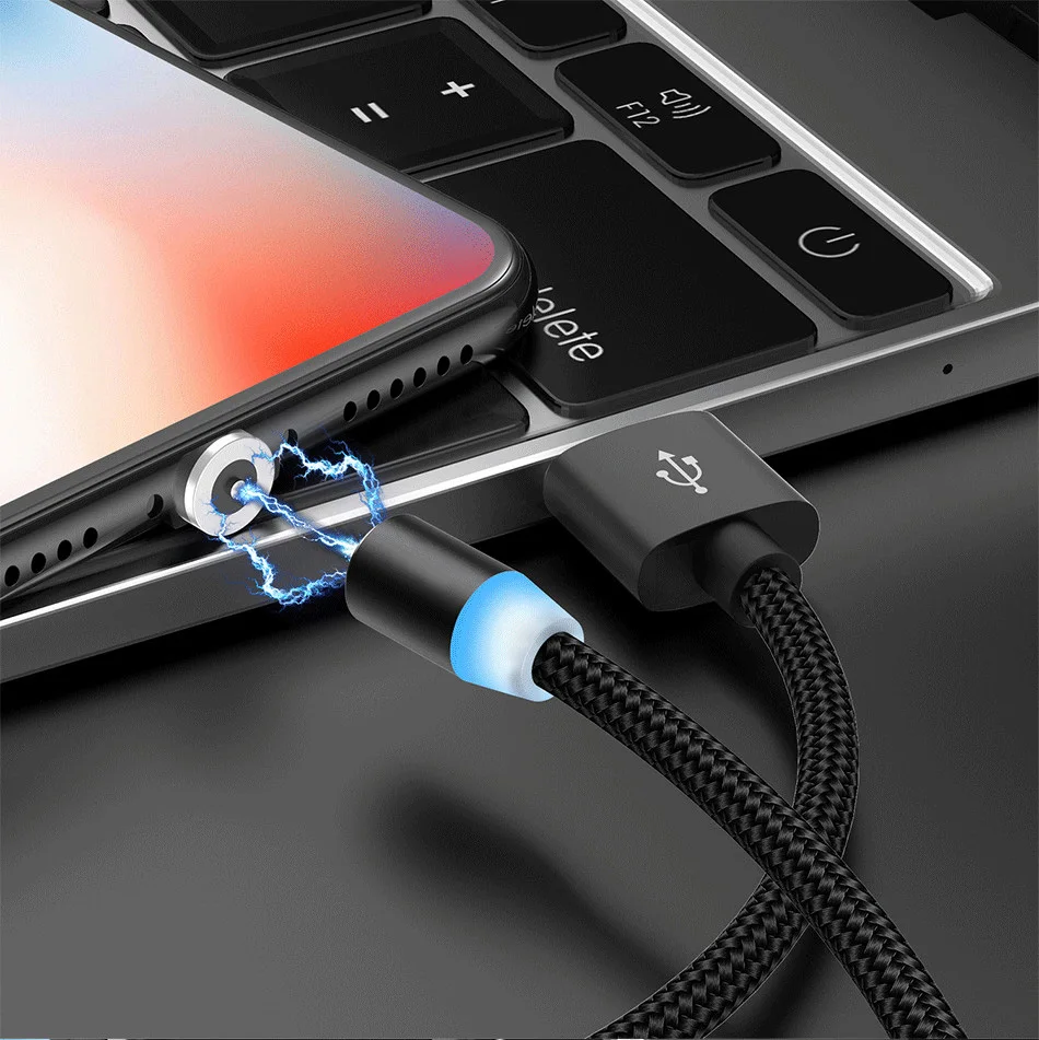 1 м нейлоновый Магнитный usb-кабель для apple iphone android СВЕТОДИОДНЫЙ 8-контактный кабель для быстрой зарядки type C Магнитный зарядный кабель микро-usb провод