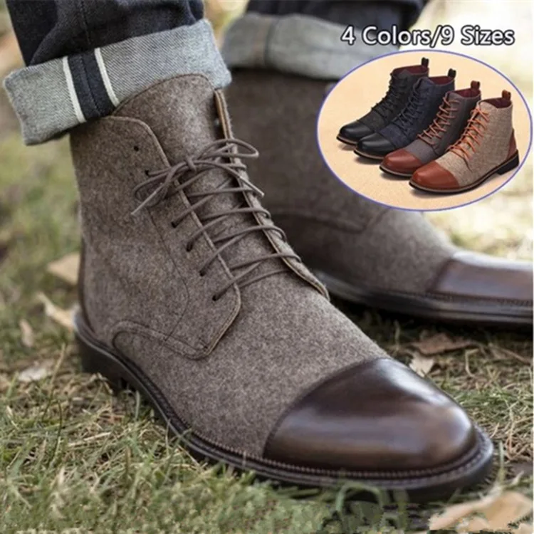 

Large Size Men's Cotton Leather Boots Martin Boots for Man2019 New Fashion Slip on Work Shoes