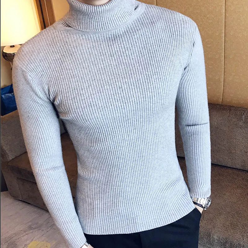 2019 Новое поступление мужской s свитер с высоким воротом и пуловеры зимний Повседневный однотонный вязаный шерстяной свитер модный мужской