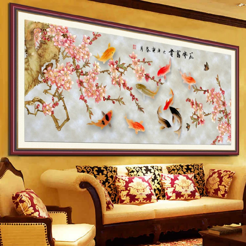 

Diamond Embroidery Mosaic Painting Cross Stitch Full Round Drill 9 Carps Rich Blossoming DIY 5D/3D Sale Decoration Gift
