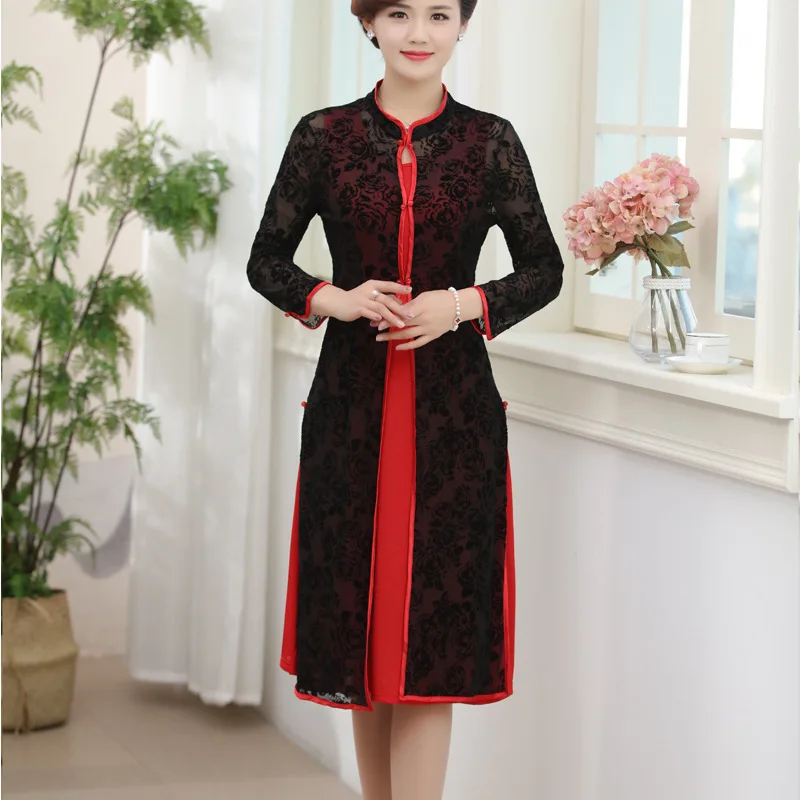 

Mom Spring And Autumn Two-Piece Dress 40-50-Year-Old 2018 New Style Fashion Set Middle-aged WOMEN'S Dress Autumn Clothing Coat