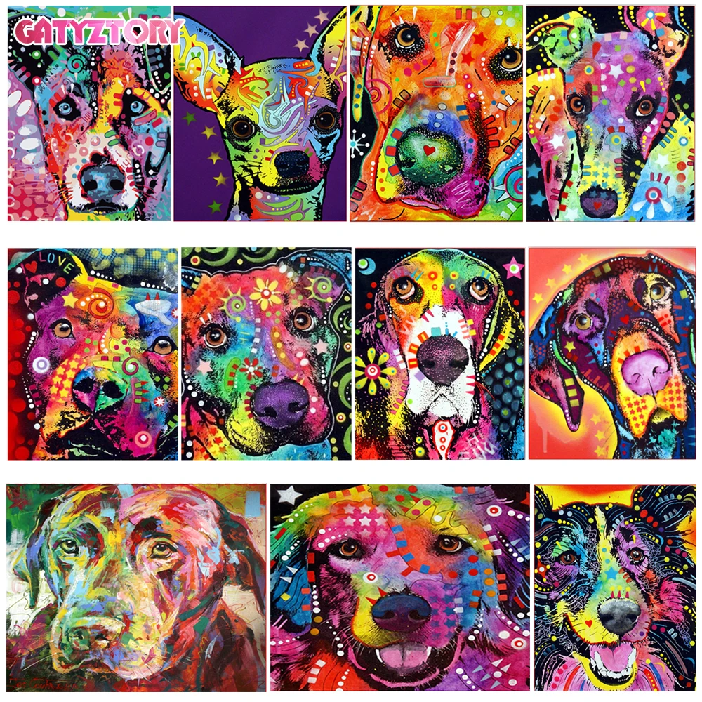 GATYZTORY color Dog series Diy painting number Animal oil paint by numbers  canvas painting by numbers for kids adults art paint