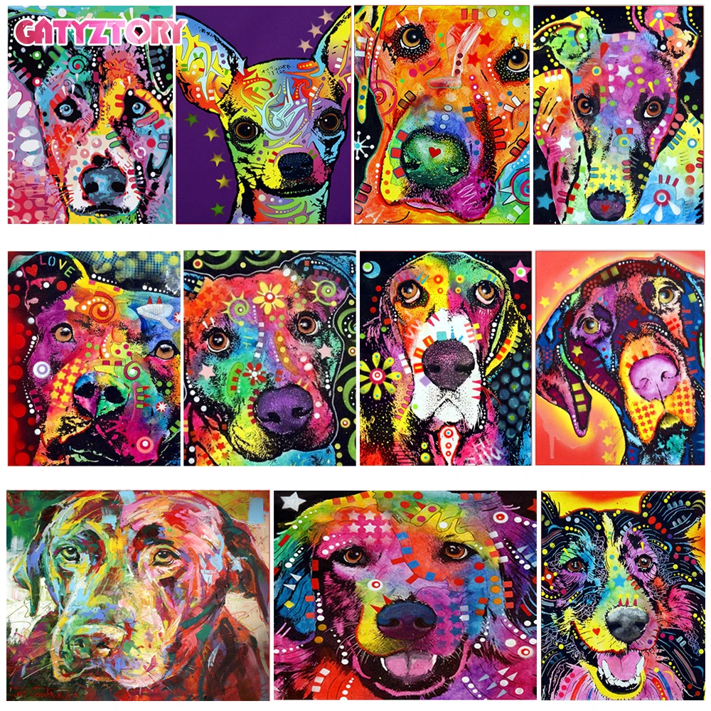 Gatyztory Color Dog Series Diy Painting Number Animal Oil Paint By Numbers Canvas Painting By Numbers For Kids Adults Art Paint Paint By Number Aliexpress