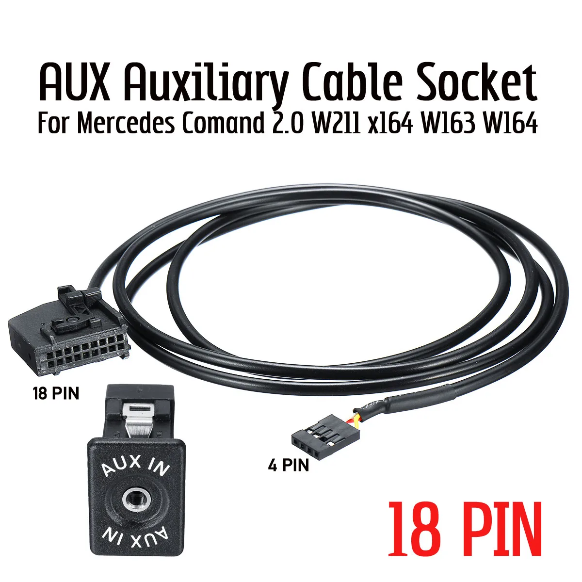 

18 Pin Car AUX Auxiliary Cable Socket Audio For Mercedes Comand 2.0 W211 X/W164 W163 Car Electronics Accessories