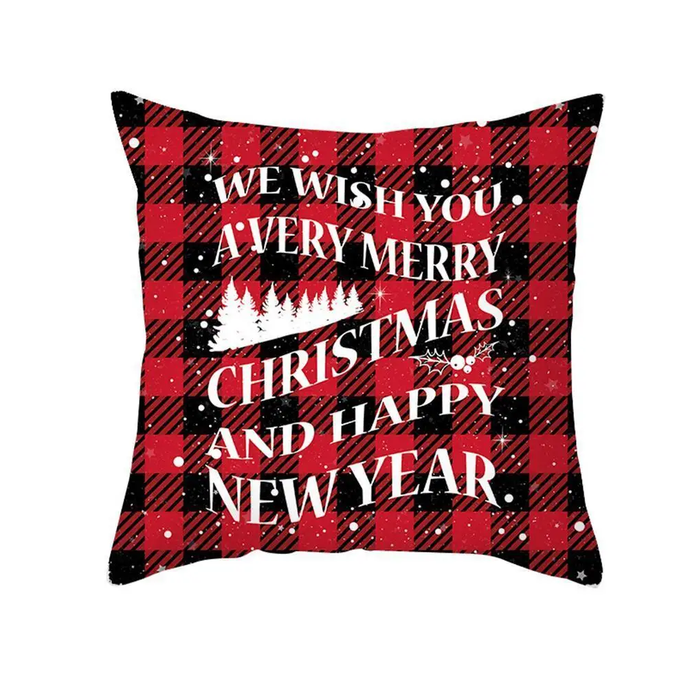 

New Merry Christmas Pillowcase Plaid Print Throw Pillowcase Cushion 18*18Inch Xmas Cover For Home Gift Cover Sofa Cushion K6P0
