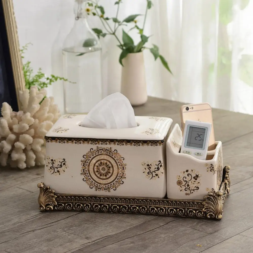 

Creative Rectangle Tissue Box Cover Ceramic Desk Makeup Cosmetic Organizer Remote Controller Holder For Home Office Automotive