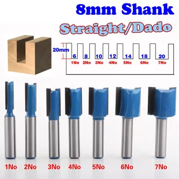 

New 7PC 8mm Shank high quality Straight/Dado Router Bit Set 6,8,10,12,14,18,20mm Diameter Wood Cutting Tool